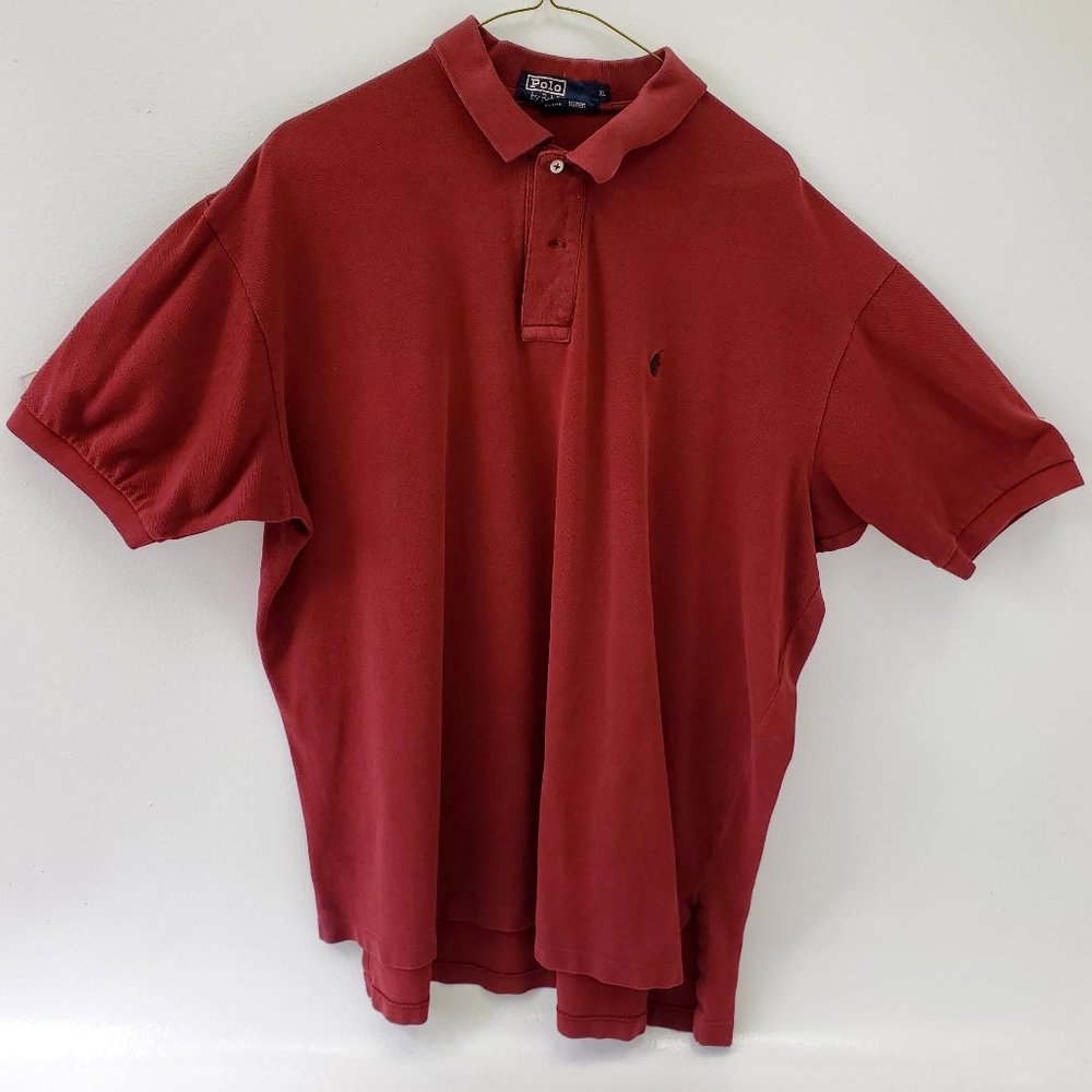 Ralph Lauren Polo Men's XL Cotton Shirt Wine Red W/Blue Pony Logo Short Sleeve